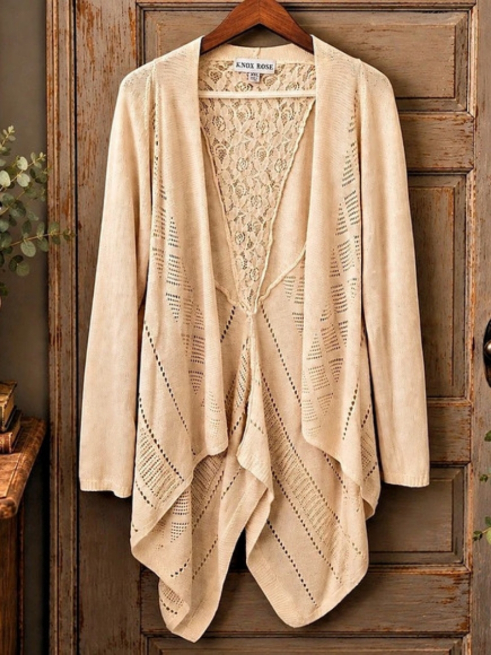 Knox Rose XXL Ivory Lace Open Knit Waterfall Cardigan 24” P2P Boho
